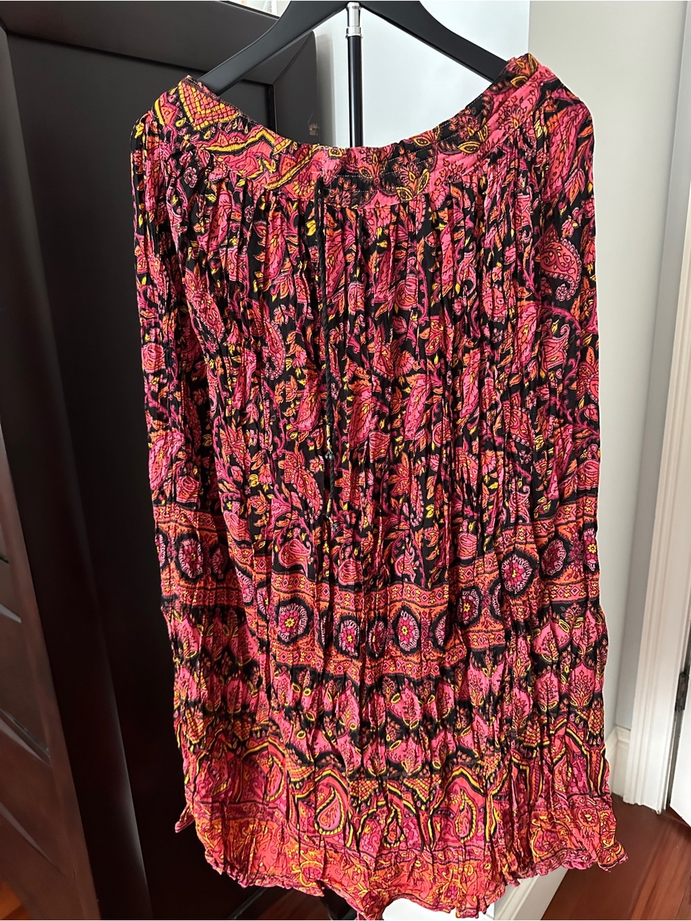 Boho Pink & Black Paisley Maxi Skirt